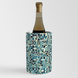 Moody Moroccan Blues Gilded Tile Patchwork Pattern Wine Chiller