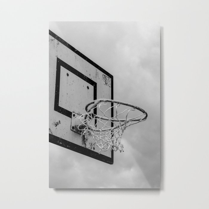 I dunk think so - The Netherlands photo | Basketball basket black and white monochrome dramatic noir photography art print Metal Print