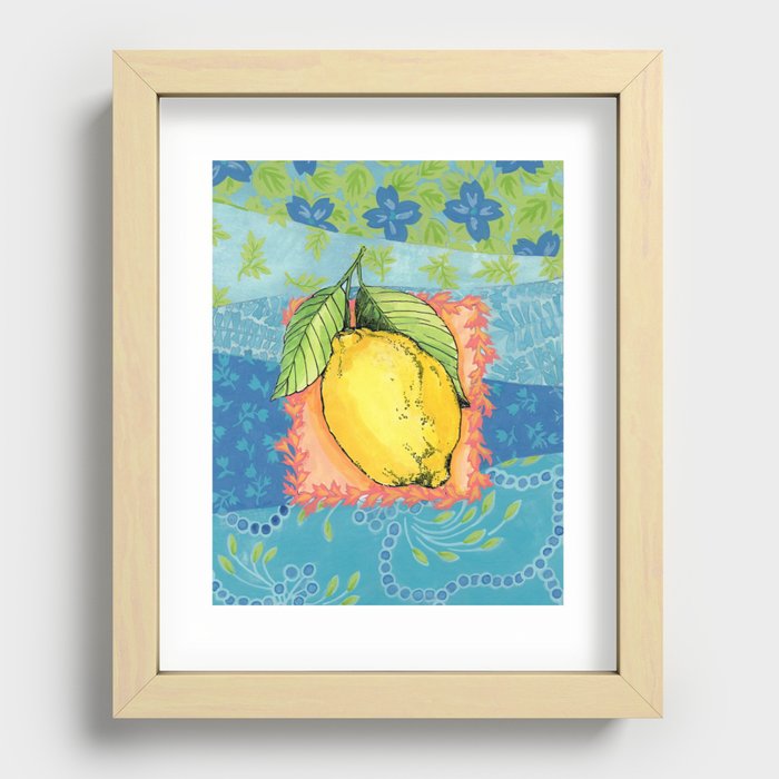 Lemon on Blue Patterns Recessed Framed Print