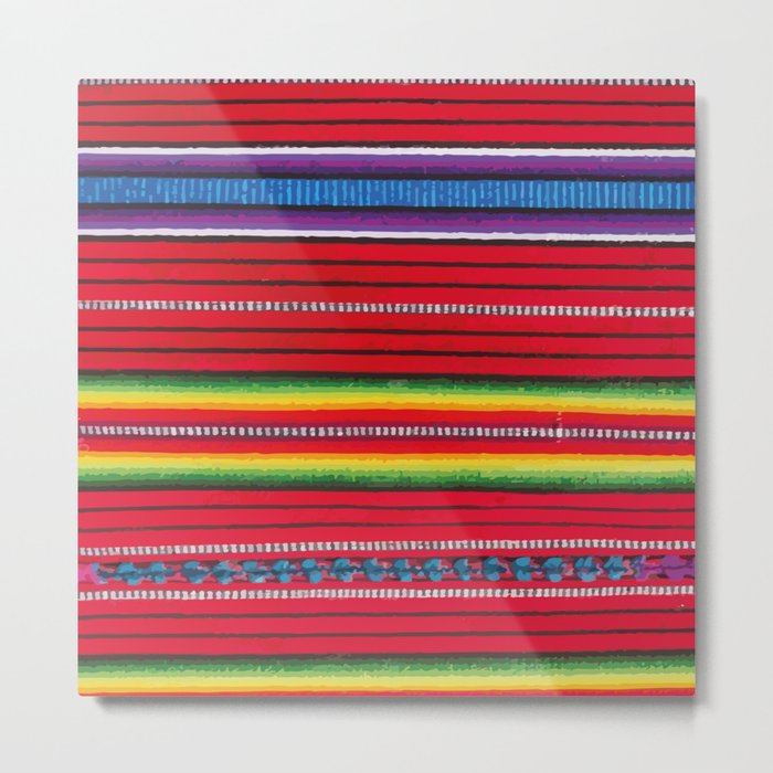 Red stripe vibrant mexican fabric Metal Print