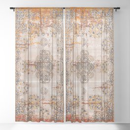 Orange Vintage Rug Design Sheer Curtain