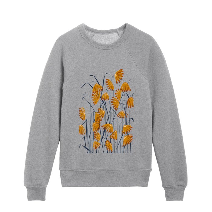 Linocut flower meadow black Kids Crewneck