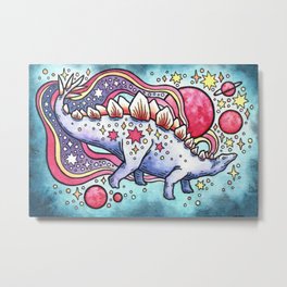 Star Stego | Cosmic Dinosaur Watercolor Metal Print | Animal, Space, Colorful, Planets, Rainbow, Sciencefiction, Science, Fantasy, Dinosaur, Moon 