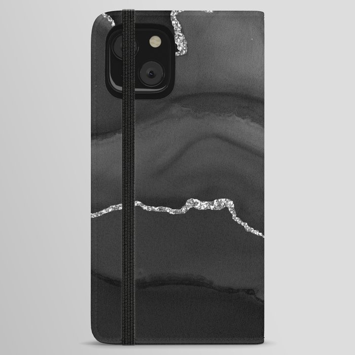 Black & Silver Agate Texture 01 iPhone Wallet Case