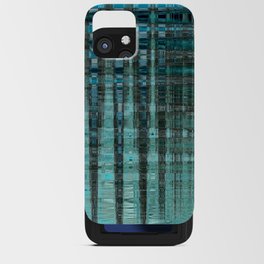 Distorted Turquoise Blue Check Pattern iPhone Card Case