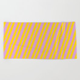[ Thumbnail: Plum & Yellow Colored Lined/Striped Pattern Beach Towel ]