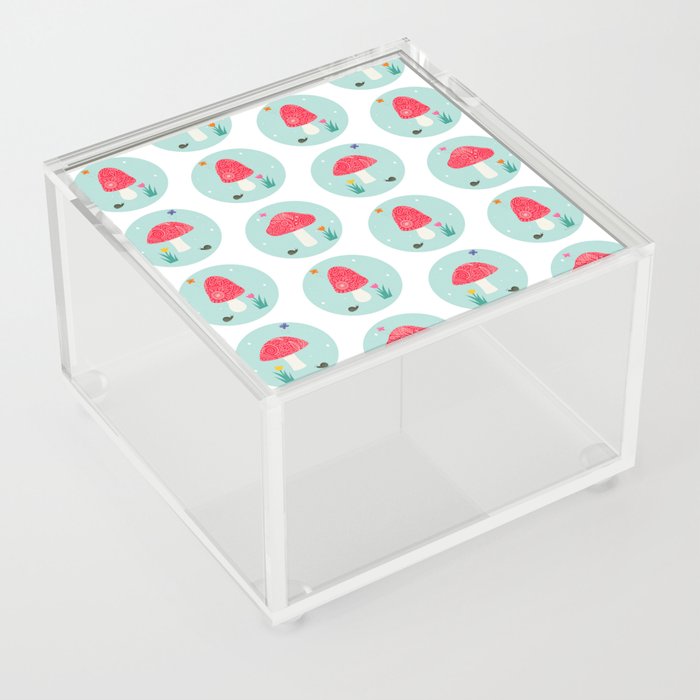 Mushroom spring / toadstool / butterfly / spring flowers / blue and red Acrylic Box