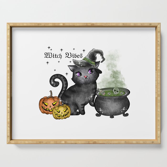 Witch vibes with a witch cat halloween Serving Tray