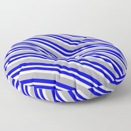 [ Thumbnail: Blue, White, and Dark Grey Colored Lined/Striped Pattern Floor Pillow ]