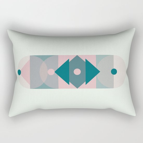 Nr. 2 Geometric Totem Pole Blush Pink and Green Rectangular Pillow