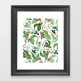 Dragon fire green Christmas holly Framed Art Print