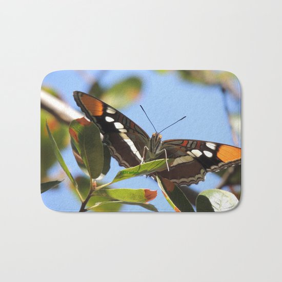 California Sister Butterfly on Oak Leaves Bath Mat