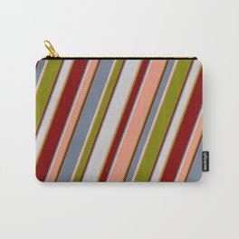[ Thumbnail: Colorful Slate Gray, Light Gray, Dark Salmon, Green, and Maroon Colored Lined Pattern Carry-All Pouch ]