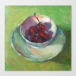 Sunlit Still Life with Cherries in a Cup impressionistic Painting Svetlana Novikova Canvas Print