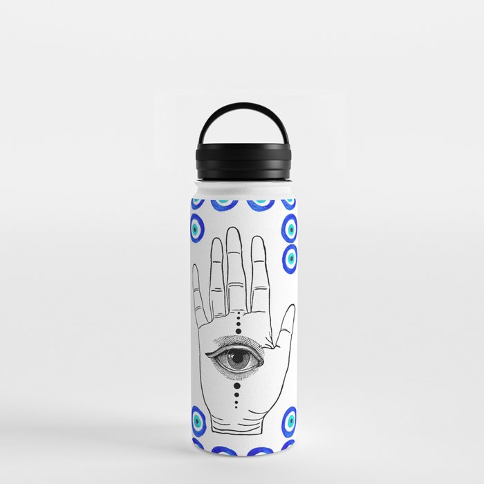 Hamsa Evil Eye Hand White Nazar Amulet Water Bottle