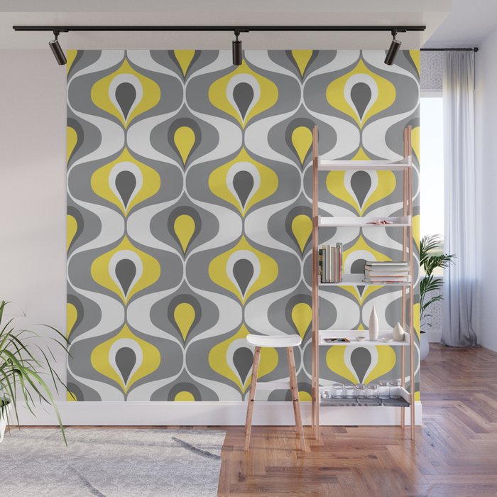 Retro ogee ovals Illuminating Yellow, Ultimate Gray Wall Mural