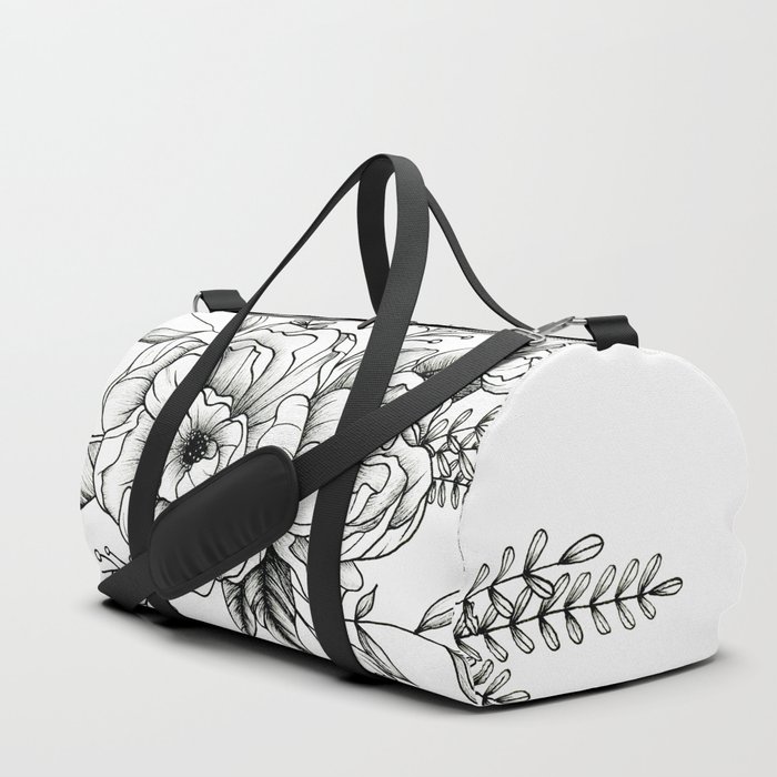Black and White Flowers Duffle Bag