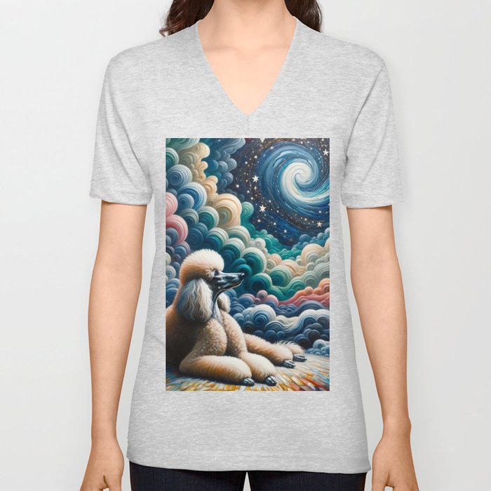 Poodle Contemplation: Cascades of Color V Neck T Shirt