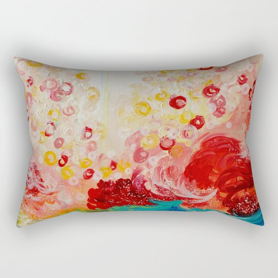 SUMMER DAYS Feminine Pretty Pink Red Peach Abstract Acrylic Painting Whismical Nature Color Splash Rectangular Pillow