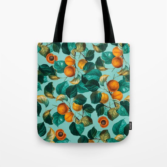 Peach and Leaf Pattern Tote Bag