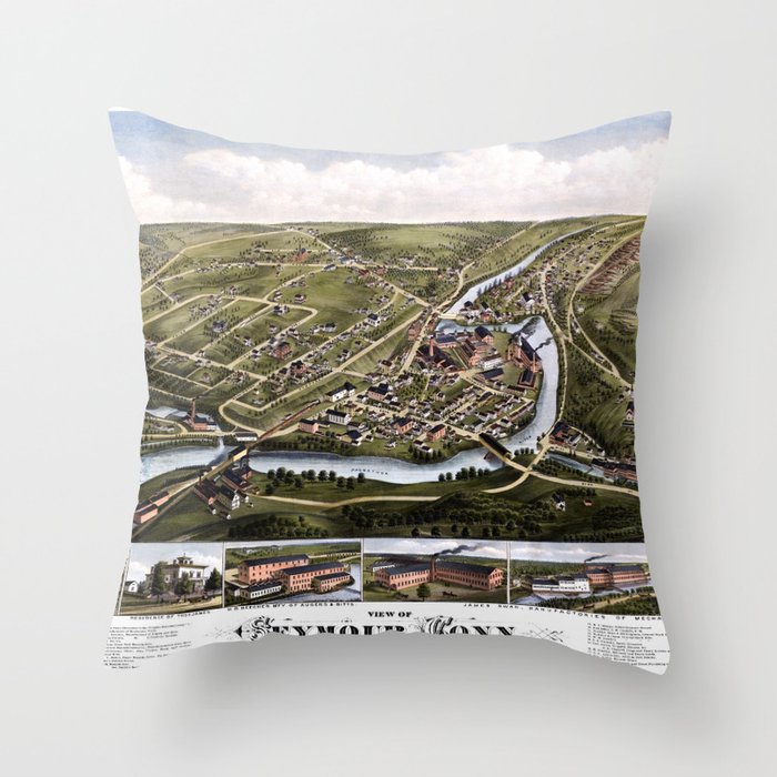 Seymour-Connecticut-1879 pictorial vintage map Throw Pillow