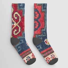 Royal Blue Red Kazak 19th Century Authentic Colorful El Paso Vibes Vintage Patterns Socks