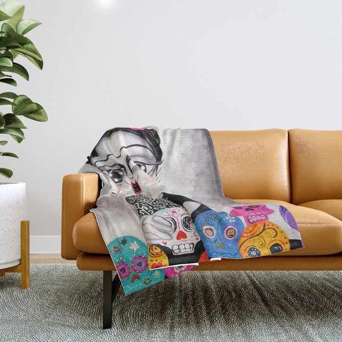 Frida day of the dead Throw Blanket