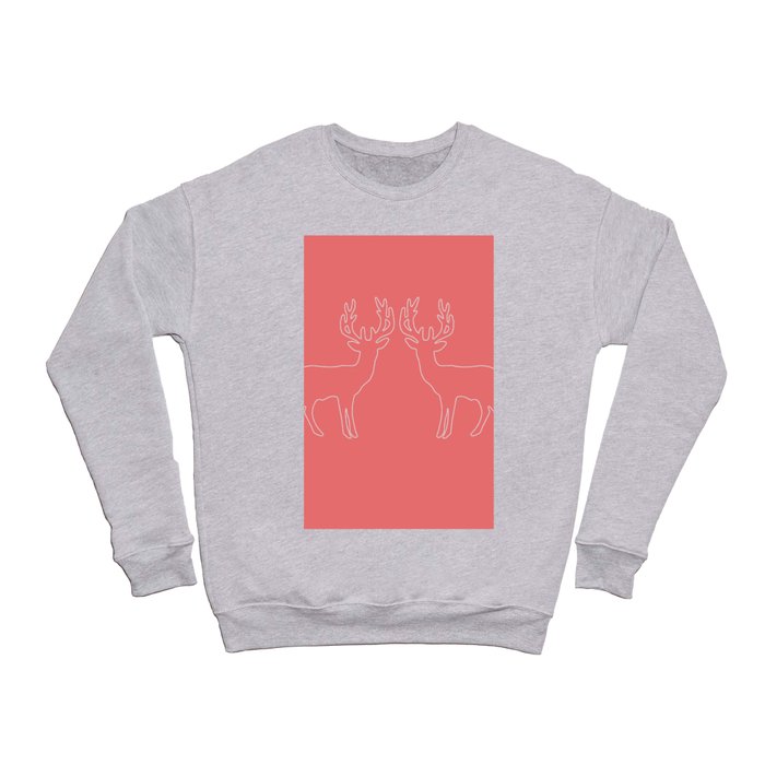 Two Reindeer line drawing coral color - Christmas Design Crewneck Sweatshirt