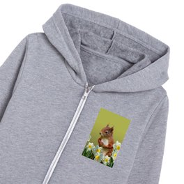 Squirrel with white daffodils Kids Zip Hoodie
