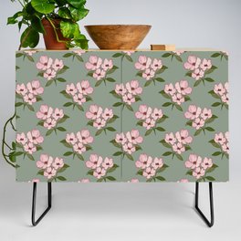Vintage pink floral with green leaves seamless pattern on green background Credenza