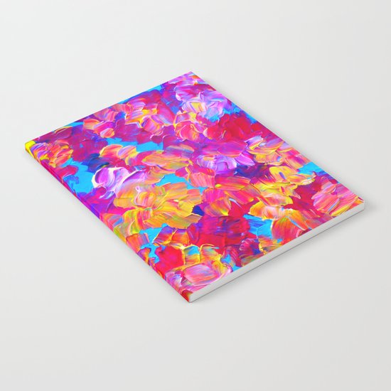 FLORAL FANTASY Bold Abstract Flowers Acrylic Textural Painting Neon Pink Turquoise Feminine Art Notebook