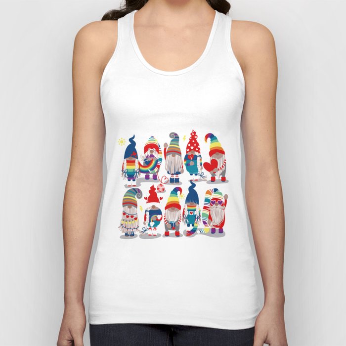 I gnome you // grey background little happy and lovely gnomes with rainbows vivid red hearts Tank Top