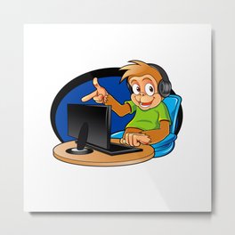 Monkey and the computer Metal Print