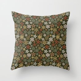 navy green and rust harvest florals eclectic daisy print ditsy florets Throw Pillow