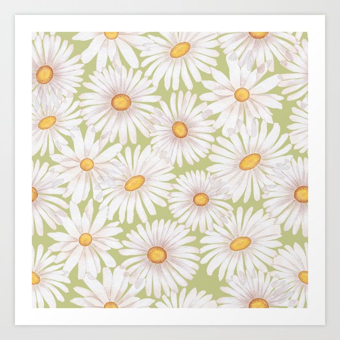 Vintage Chamomile Flower Pattern 03 Art Print