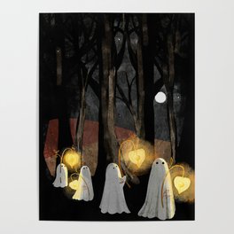 Ghost Parade Poster | Haunted, Creepy, Ghost, Cute, Forest, Moon, Spooky, Parade, Halloween, Light 