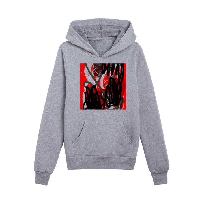 Red, Black & Gray Abstract Kids Pullover Hoodie