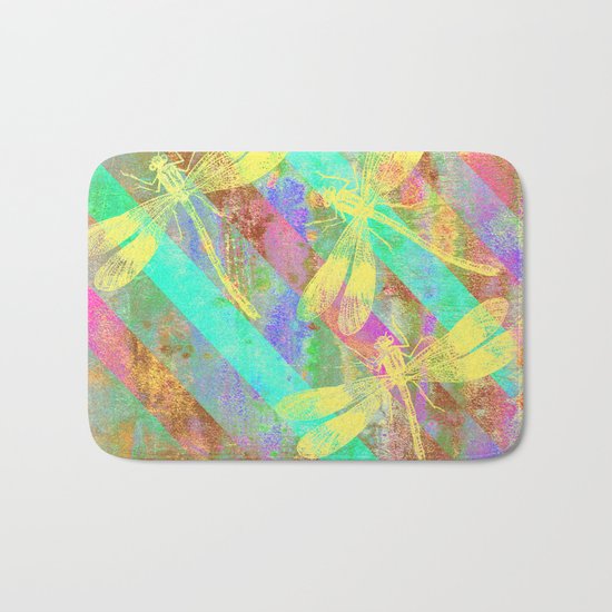 A Dragonflies and Stripes W Bath Mat