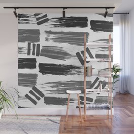 Abstract black white gray acrylic paint brush strokes Wall Mural