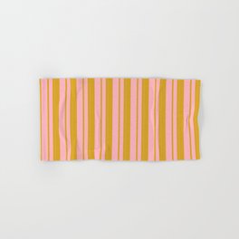 [ Thumbnail: Goldenrod & Light Pink Colored Lined Pattern Hand & Bath Towel ]
