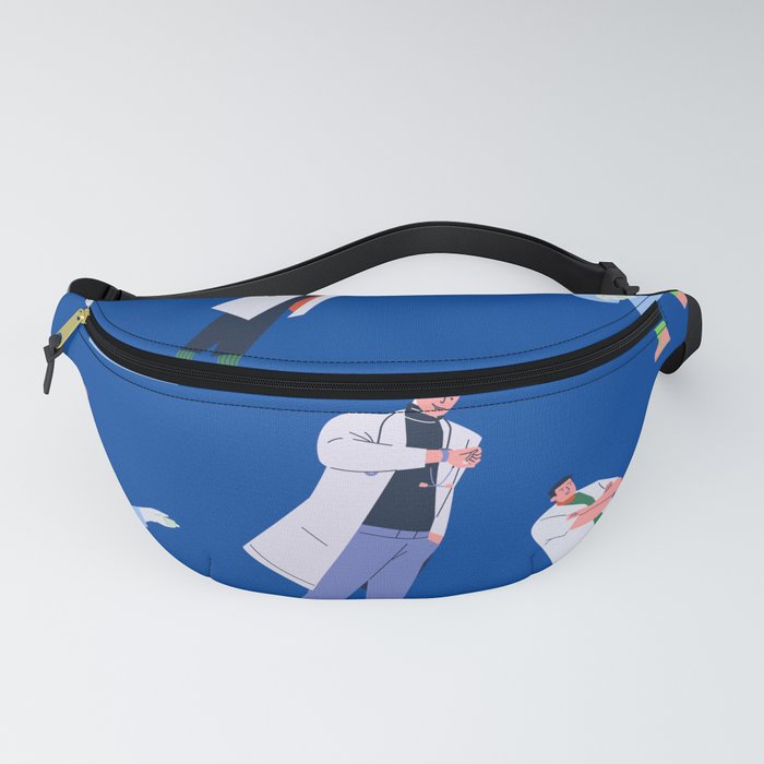 Male Doctor Nurse Cute Cartoon on Blue Background Fanny Pack by