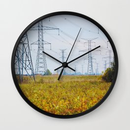 Landscape with power lines Wall Clock