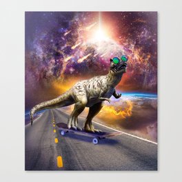 Dinosaur With Sunglasses On Skateboard In Space Canvas Print