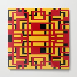 Rectangles Red and Black Geo Abstract On Yellow Metal Print | Theeighties, Overlappinglines, Retromodern, Oldschool, Graphicdesign, Contemporary, Eightiesretro, Stripes, Redlinepattern, Intersecting 