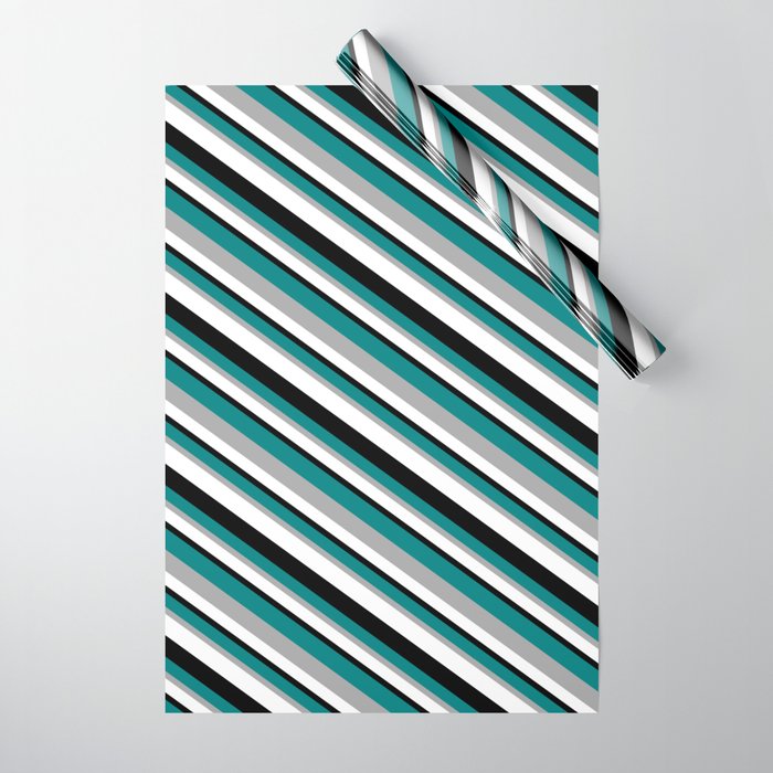 Teal, Dark Grey, White, and Black Colored Lines/Stripes Pattern Wrapping Paper