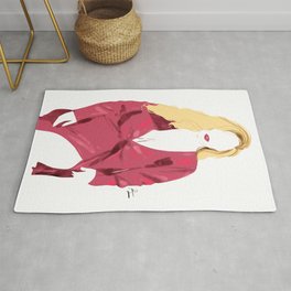Blonde thick girl in red robe Area & Throw Rug