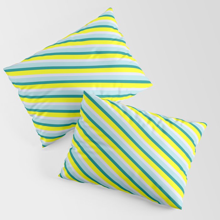 Dark Cyan, Yellow, Lavender, and Powder Blue Colored Striped Pattern Pillow Sham