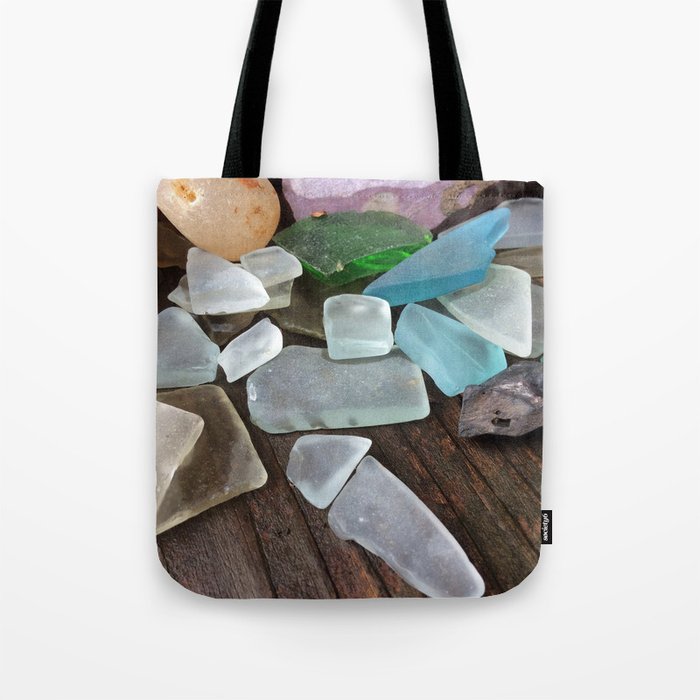 Sea glass with rocks and driftwood Tote Bag