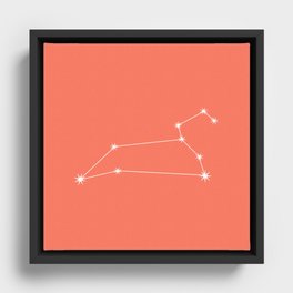 Leo Zodiac Constellation - Coral Red Framed Canvas