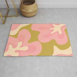 Groovy Flowers Retro Abstract in Pink and Gold Area & Throw Rug